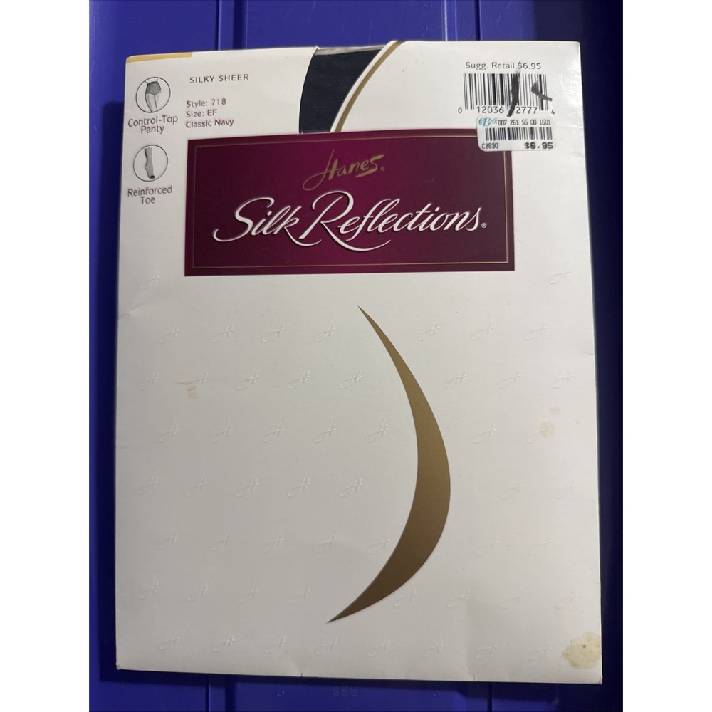 Hanes Silk Reflections Silky Sheer Control Top Reinforced Toe Style 718 Navy EF